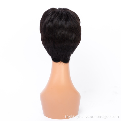 Drop shipping Virgin Brazilian Human Hair Wig For Black Women Natural  Black Short Cut Style Wigs